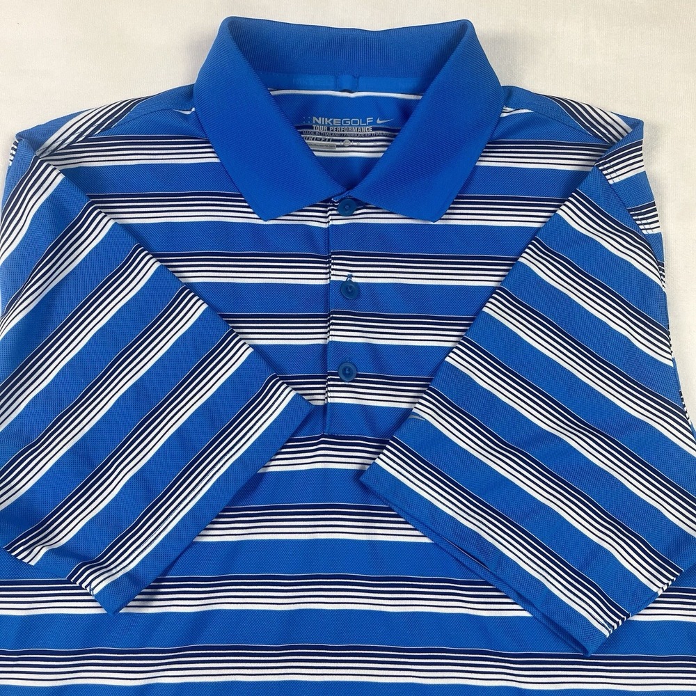 Nike Golf Tour Performance Dri-Fit Polo Shirt Blue Stripes Men's Medium